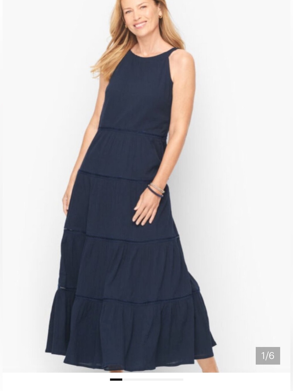 Talbots Navy Cotton Gauze Tiered Maxi Dress Size 12 Sleeveless